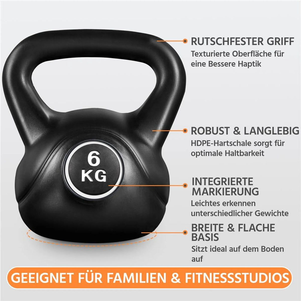 Yaheetech Kettlebell 6 kg – Zwart – 22,5 × 19,5 × 26 cm
