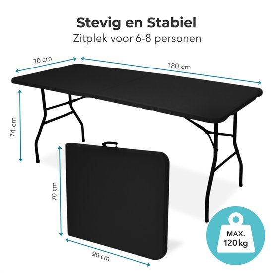LifeGoods Inklapbare Tafel - 180x70 cm - Campingtafel - Stevige Klaptafel - Weerbestendig - Vouwtafel voor Buiten - Zwart