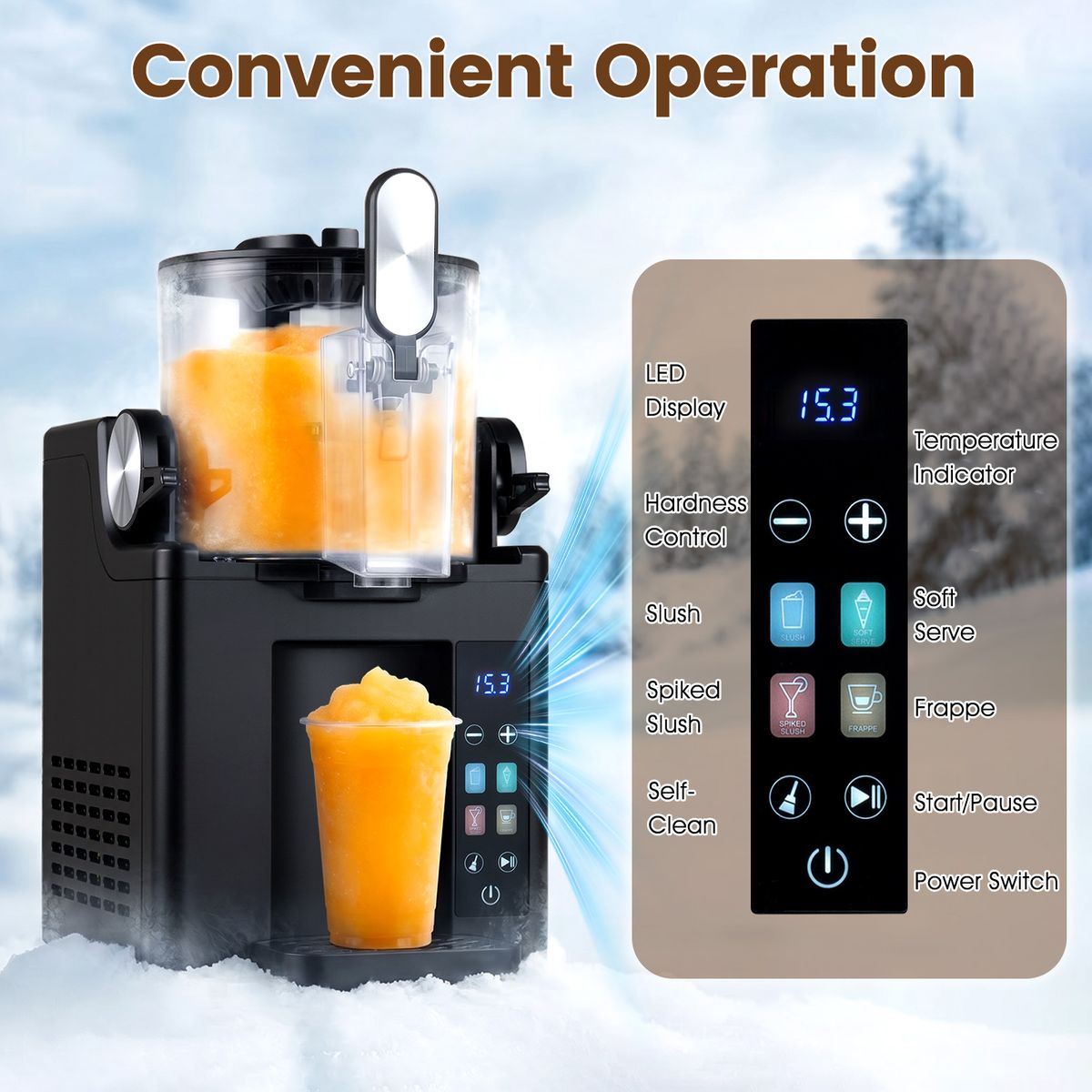 Coast Slushmachine - 1,5 liter - LED-touchbediening - Zelfreinigingsfunctie - Zwart