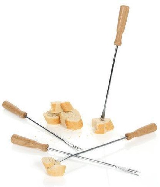 Boska Fonduevorken Oslo - Set van 4 Vorkjes - met Extra Grip - Zilver/Bruin