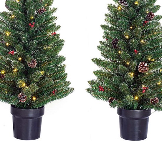 Black Box Trees Creston Set van 2 Kerstbomen en 1 Krans met LED Verlichting - Groen