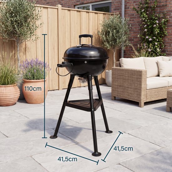 Princess Hybride Kogel BBQ - Elektrische en Houtskool Barbecue - 2000W - Verstelbare Afneembare Thermostaat - Grillrooster met coating - Deksel met Ingebouwde Thermometer - 112270