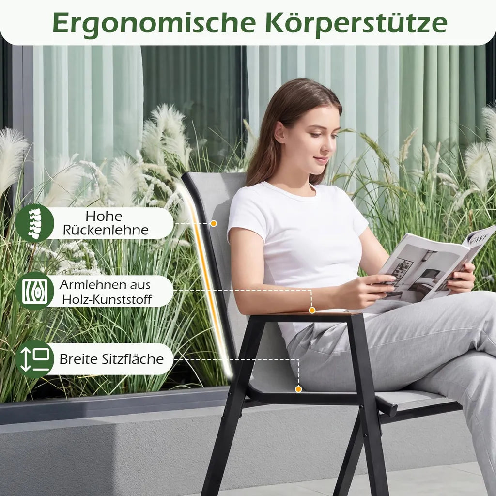 Coast Tuinstoelen - Stapelbaar - Armleuningen - Ademend - 56 x 66 x 88 cm - Grijs
