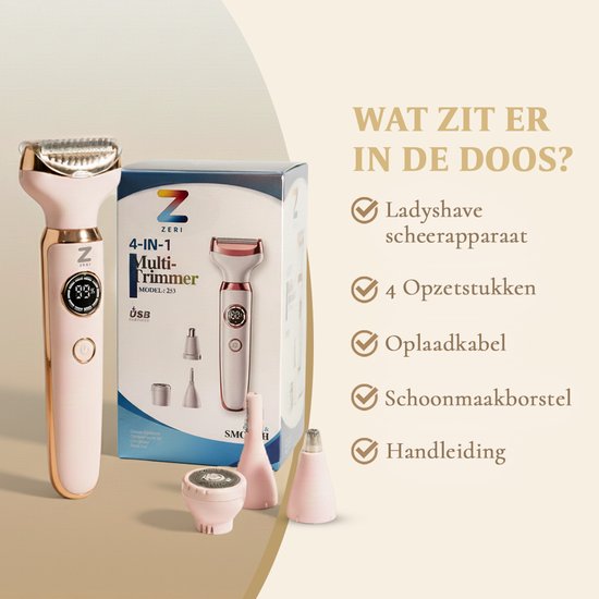 Ladyshave voor Vrouwen - 4 in 1 Scheerapparaat - Oksels - Benen - Neustrimmer - Wenkbrauw - Neus - Zeri