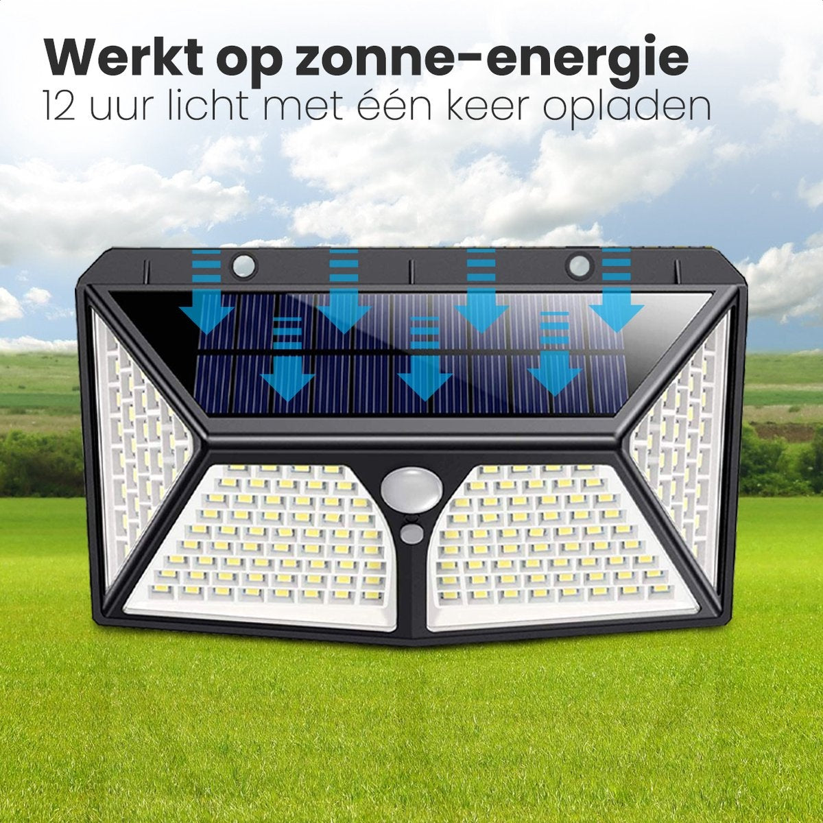 Auronic Solar Buitenlamp met Bewegingssensor - Tuinverlichting Op Zonne-energie - 180 LED's - IP65 - Zwart