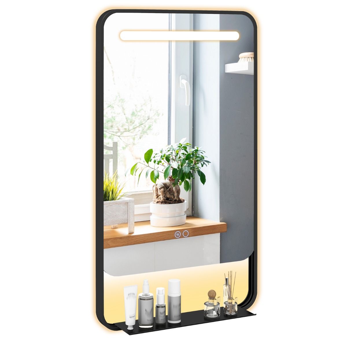 Coast LED-badkamerspiegel met plank - anticondensfunctie - verstelbare kleurtemperatuur - zwart - 88,5 x 50 cm