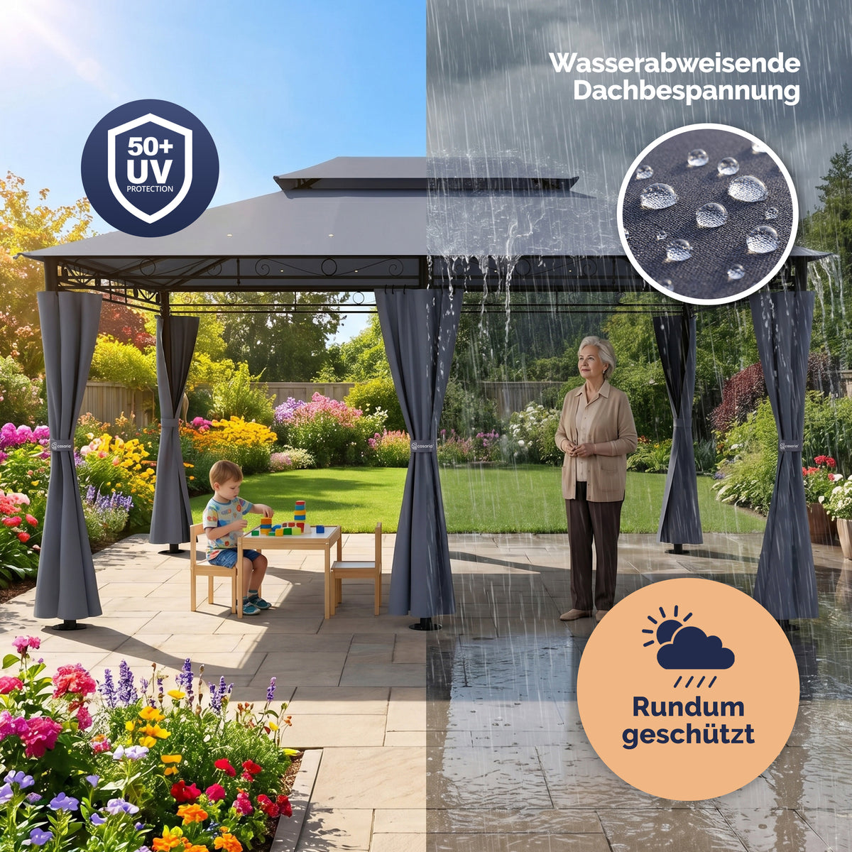 Casaria Topas Paviljoen 3 x 4 m - Met Zijwanden en Ventilatiedak - UV-bescherming 50+ - Stalen Frame - Antraciet