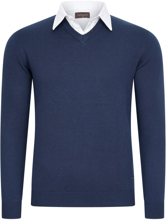 Cappuccino Italia - Heren Trui Mock Pullover - Blauw - Maat XL