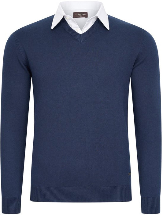 Cappuccino Italia - Heren Trui Mock Pullover - Blauw - Maat XL