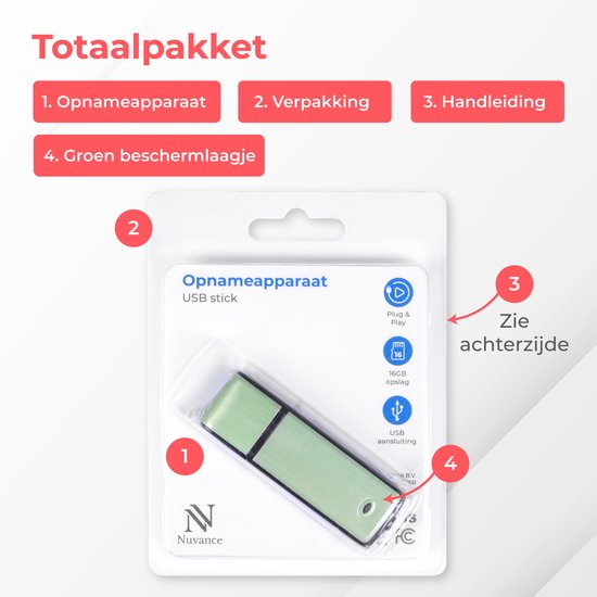 Nuvance - Afluisterapparatuur - Usb Stick Afluisterapparaat - Voice Recorder Digitaal - Spy Recorder - Dictafoon - Afluisteren & Opnemen