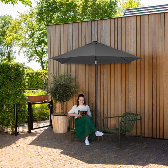 VONROC Premium Parasol Torbole – Ø200cm - Duurzame stokparasol – UV werend doek - Grijs – Incl. beschermhoes