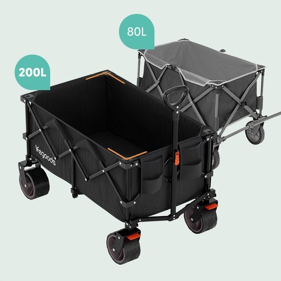 LifeGoods Bolderkar - XL - Opvouwbaar - 200L - 100KG Draagkracht - Zwart