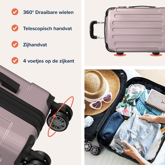 TRVLMORE Kofferset - 3 Delig - Complete Reiskoffer set - 45L Handbagage + 75L en 115L Ruimbagage - Roségoud