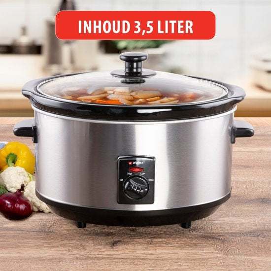 Alpina Slowcooker - 3.5 Liter - Keramische Binnenpan - 3 Warmtestanden - RVS