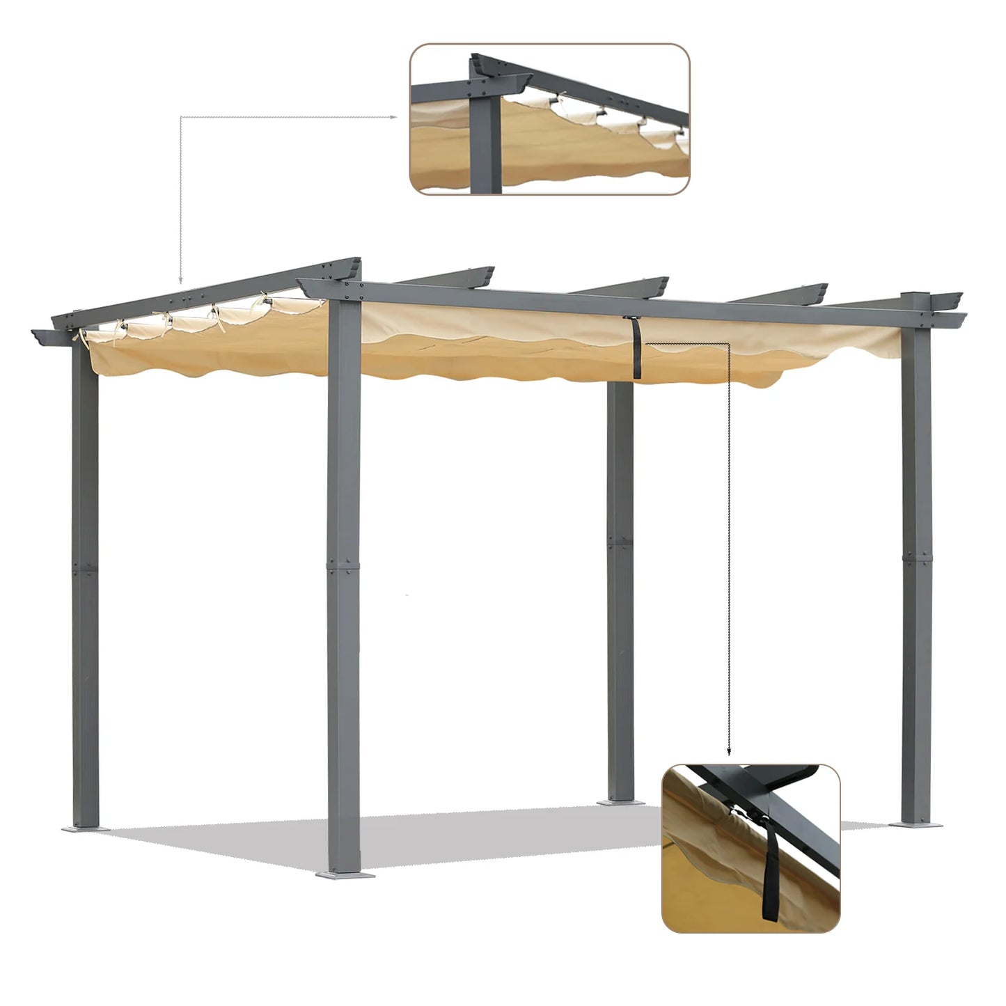 Angel Living Aluminium Pergola 3×4 m Beige – Verstelbaar Polyesterdak, Stalen Dakbuizen, Poedercoating