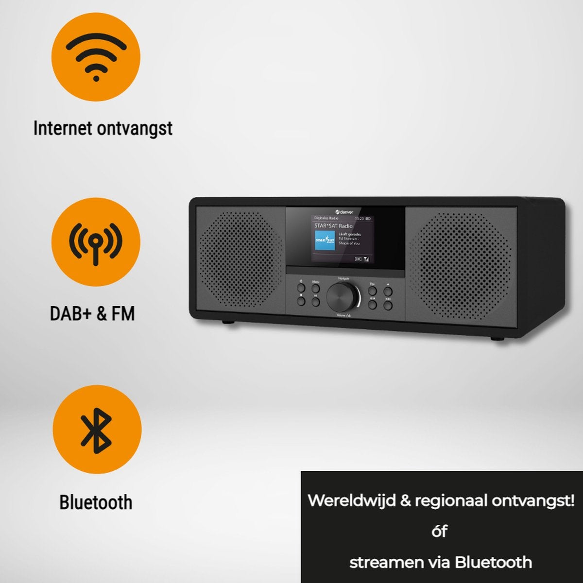Denver - Internetradio & DAB+ Radio - MIR-270 - 2,4 inch Kleurenscherm - 200W Bluetooth & CD-speler - USB & AUX - Kunststof & Metaal - Zwart