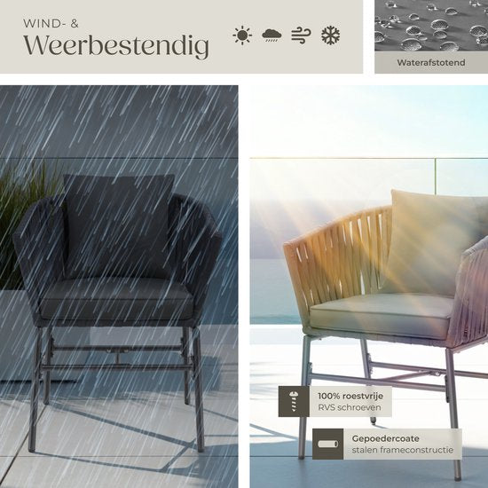 tectake® Tuinstoel, set van 2, metalen buitenstoel, terrasstoel met armleuningen, lounge chair, tuin fauteuil, tuin meubels, balkon meubels, tuinset lounge, waterafstotende kussens, verstelbare poten