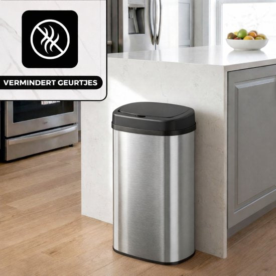 Bayt Prullenbak - Prullenbak 60 Liter - Vuilnisbak - Afvalbak - Metaal - Zilver