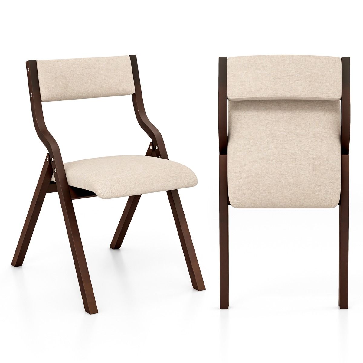 Coast Eetkamerstoelen Set van 2 - Opvouwbaar - Massief Houten Frame - Koffie en Beige