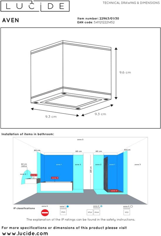 Lucide AVEN - Plafondspot (Plafondlamp) Badkamer - 1xGU10 - IP65 - Zwart