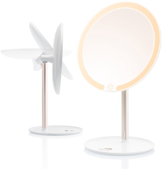 ETA Fenité Make Up Spiegel met Verlichting – 90° Kantelbaar en Oplaadbaar via USB-C – Lichtkleur Instelbaar – Ø 17,8 cm – Wit