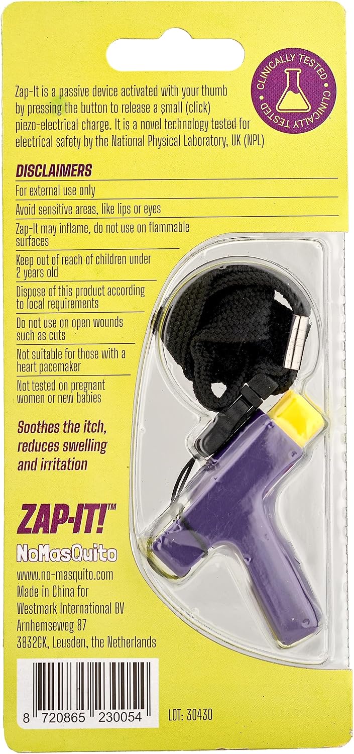 NoMasQuito Zap-It! Muggenbeet Verlichter - Piezo-elektrisch - Zonder Batterijen - Paars/Geel - 17 x 8 x 2,3 cm