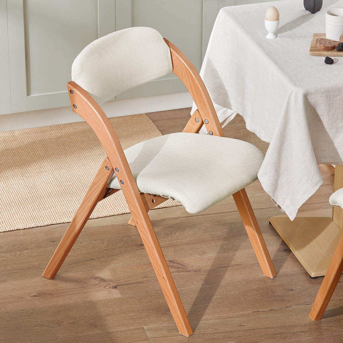 SoBuy Houten Klapstoel met Gestoffeerde Zitting - 47x57x79 cm - Beukenhout - Wit