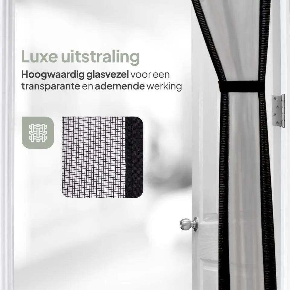 O'DADDY Deurgordijn Deluxe Fiber Magnetisch Vliegengordijn – Voorzien Van Zelfsluitend Mechanisme En Geen Zichtbare Banen En Complete Klittenband Bevestiging – Voor Kinderen En Huisdieren – Zwart Glasvezel – 92 x 230 cm