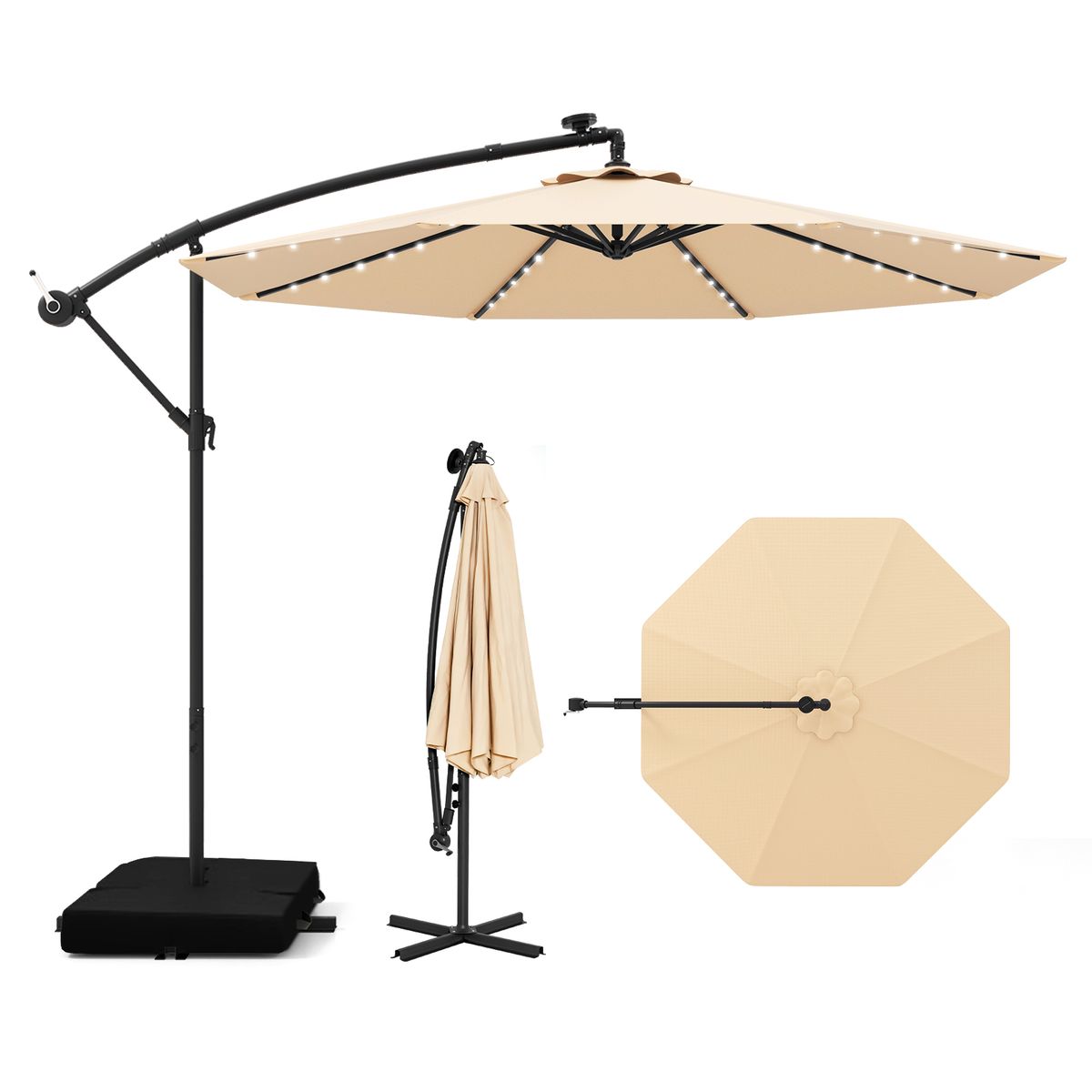 Coast terrasparasol met zonne-energie LED-verlichting - verstelbare slinger - beige - Ø350 cm