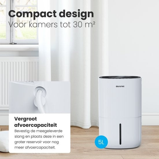 Auronic - Luchtontvochtiger - 16 l Capaciteit - Digitale Vochtigheidsmeter - Met Nachtmodus & Timer - 2 l Watertank - Kunststof - Wit