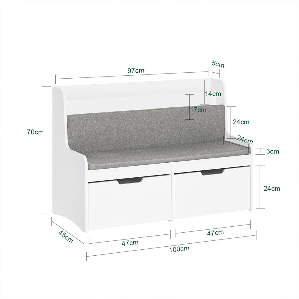 SoBuy Kinderopbergbank met boekenkast - 2 Lades - Max. 120 kg - 100 x  45 x 70 cm - Wit / Grijs
