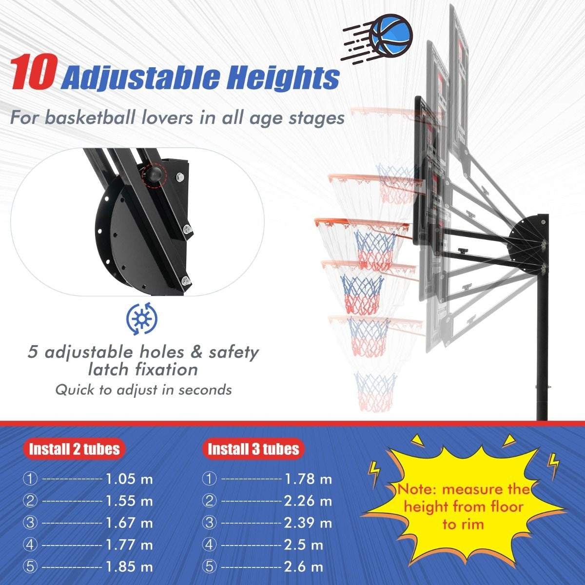 Coast Basketbalring Met Standaard - In Hoogte Verstelbaar - 228-265 cm