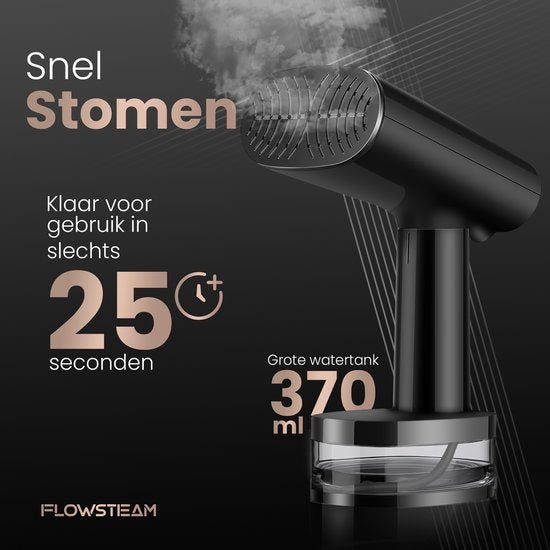 FLOWSTEAM® Luxe Kledingstomer - Handstomer & Reisstomer - Stoomapparaat Kleding - 25 Min Stomen - Matte Black Edition