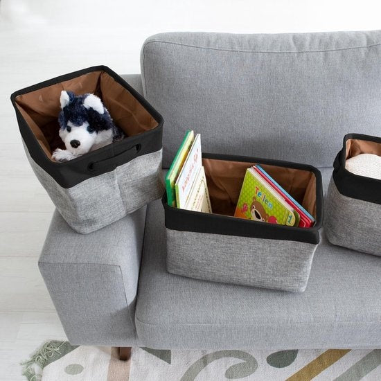 LifeGoods Opbergmand - 3 Stuks - Kast Organizer - 20 L - Textiel - Grijs