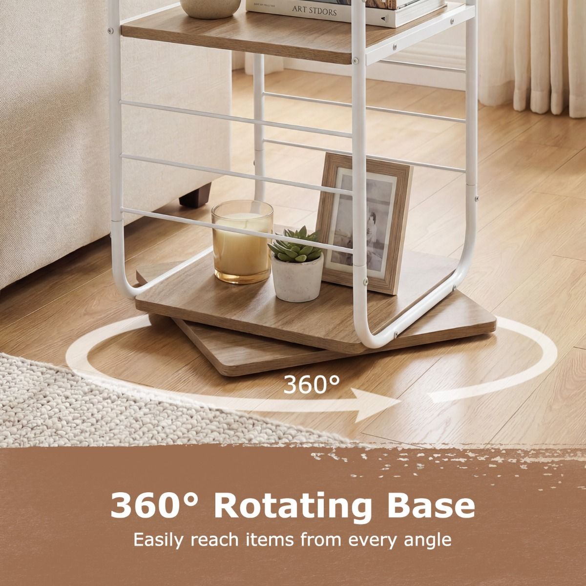 Coast Draaibare Boekenkast - 4-laags - Metalen frame - naturel en wit