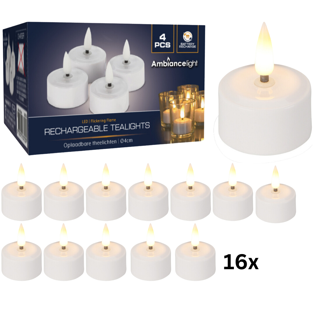 Theelichtjes LED Box 16 stuks Oplaadbaar - Ø4cm *Uitbreidingsset ZONDER oplader*