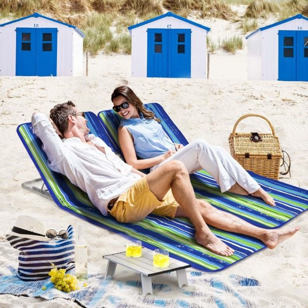 Coast 2 Opvouwbare Strandmatten met Bijzettafel - 151 x 55,5 x 27-47 - Blauw/Groen