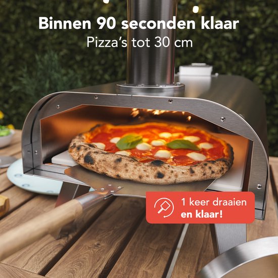 KitchenBrothers Pizza Oven - Houtgestookt - Tafelmodel - Met Beschermhoes - PFAS-vrij - Inklapbaar - Pizzasteen - tot 460°C Pizza maker - Complete Set - Pizzaoven voor Buiten - RVS