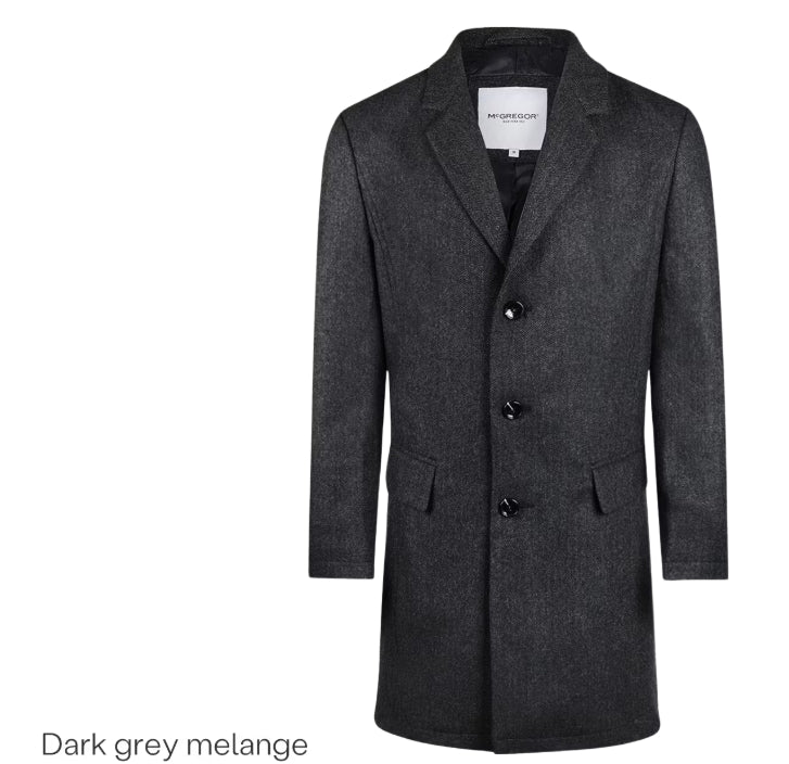 L Dark Grey Melange wool herringbone over coat MM242.1004.04.1203 McGregor