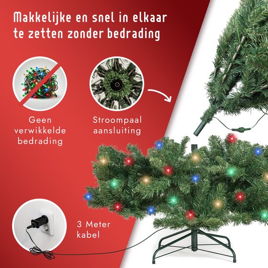 PristinePine Nordic Forest Fir - Volle Kerstboom met LED-verlichting (917 takken) - Kunstkerstboom inclusief opbergtas en handschoenen - 280 Gekleurde en Warm witte lampjes - Bediening via app - 180 cm