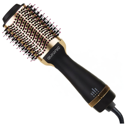 Auronic 3-in-1 Föhnborstel - Keramische Magic Brush - Airstyler - Lang/Stijl/Krullen - 1000W - Zwart/Goud