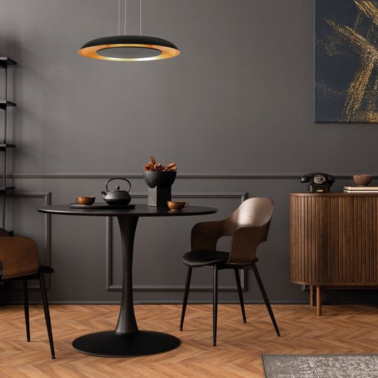 Hanglamp Golden Veil 4332ZW - Moderne zwarte hanglamp met gouden binnenzijde, hoogte instelbaar tot 125 cm, met ingebouwde LED-verlichting - Steinhauer