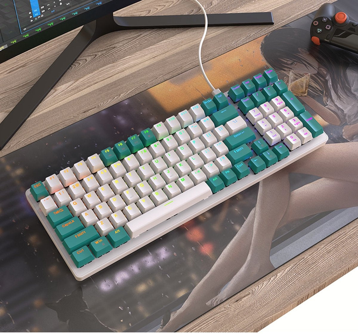 Fuegobird K3 Mechanisch Gaming Toetsenbord - 100keys - Rood Switch - QWERTY - Mechanical RGB Backlight Keyboard - WaterGreen