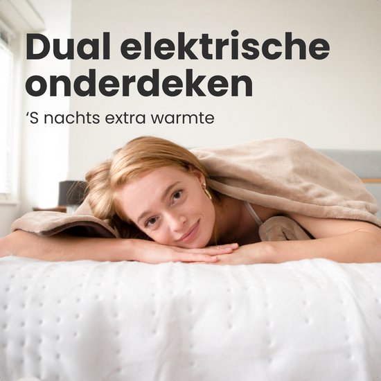 Auronic Elektrische Onderdeken XL - 190x160cm - 2 Persoons - Verwarmingsdeken - 2 Warmtezones - Wit