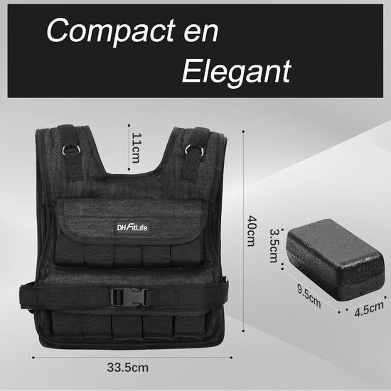 DH FitLife Verstelbaar Gewichtsvest 20 KG, Compact en Stabiel voor Spieropbouw en Krachttraining, Verzwaarde vest, Hardloopvest voor Dames en Heren, Fitnessvest, Trainingsvest