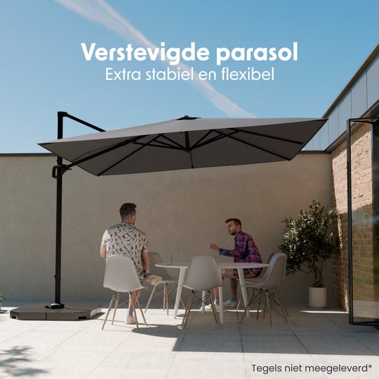 LifeGoods Zweefparasol - 294x294 cm - Kantelbaar - 6 Standen - Waterdicht - met Hoes - Antraciet