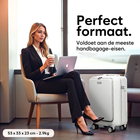SC Handbagage Koffer 35L - Lichtgewicht Trolley - Spinnerwielen - TSA-slot en Laptopvak - Reiskoffer met Handig Voorvak - 55 cm - Off-white