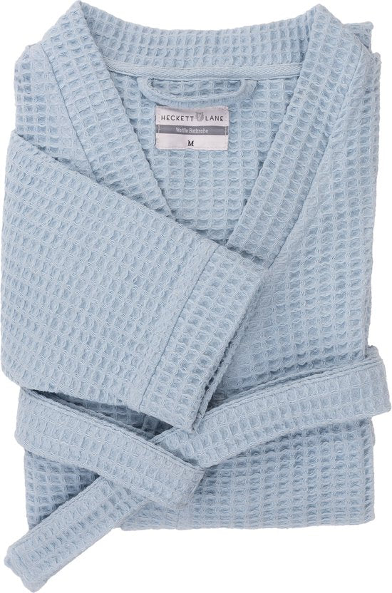 Heckettlane Badjas Wafel - Kamerjas voor Dames en Heren - XL - Ochtendjas van Katoen - Geschikt voor de Sauna - Blauw