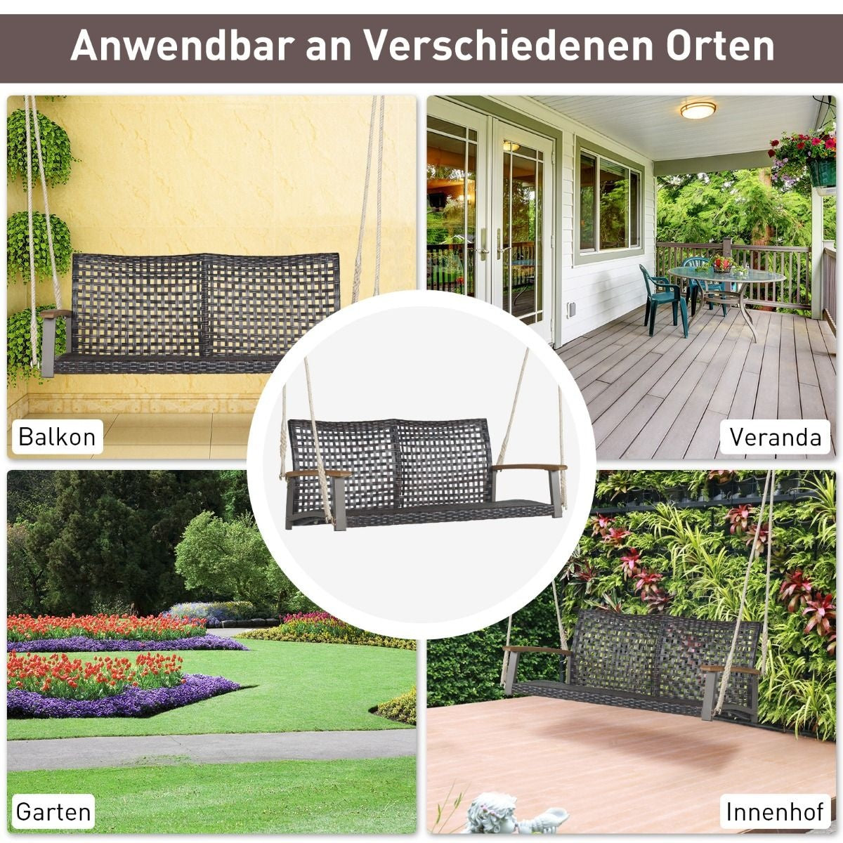 Coast Schommelbank voor Tuin en 2 Touwen - 131 x 68 x 54 cm