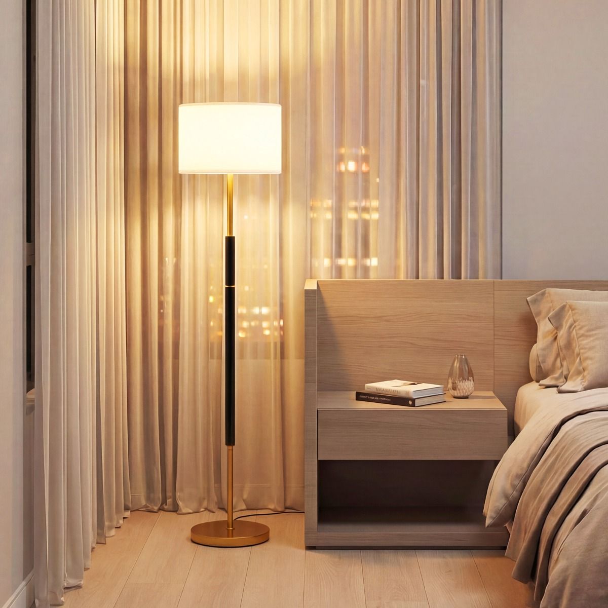 Coast Staande Lamp - linnen lampenkap - voetschakelaar - zwart - 165 cm